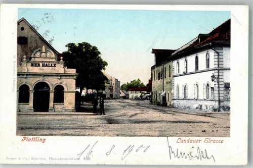 Plattling 1900 Adelskorrespondenz Landauer Straße Bierhalle Photochromiekarte 406