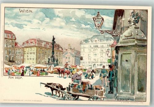 Wien sign. Junger, H. Marktszene Denkmal Am Hof