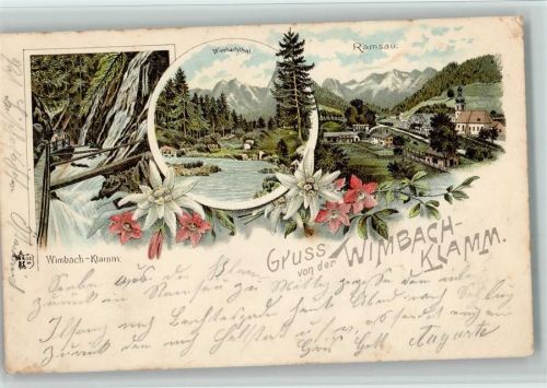 Ramsau 1894 Gruss aus - Wasserfall Wimbach Klamm, Ramsau AK