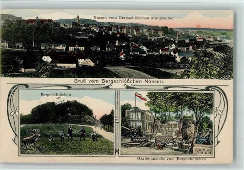 Nossen 1911 Bergschlößchen, Teilansicht vom Ort, Jugendstil Ornamente