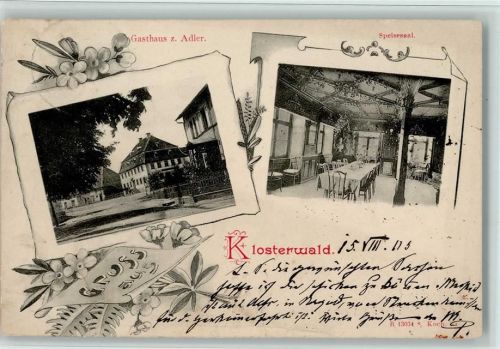 Klosterwald 1905 Gasthaus zum Adler mit Innenansicht AK