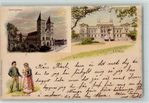 Lund 1897 Gruss aus - Universität, Domkyrkan, Trachten,