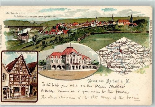 Marbach Schillermuseum Schillers Geburtshaus Landkarte Lithographie
