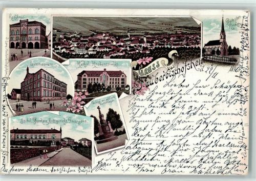 Tauberbischofsheim 1896 Rathaus Gesamtansicht Protest. Kirche Kath. Knabenconvikt Gymnasium Spital Pfarrhaus Amtsgericht Finanzamt Denkmal der gefallenen Württemberger