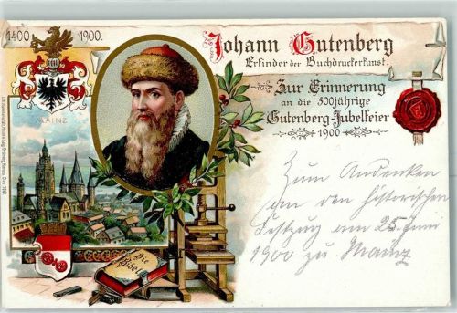 Mainz Erinnerung 500jährige Jubelfeier 1900 Wappen Buchpresse
