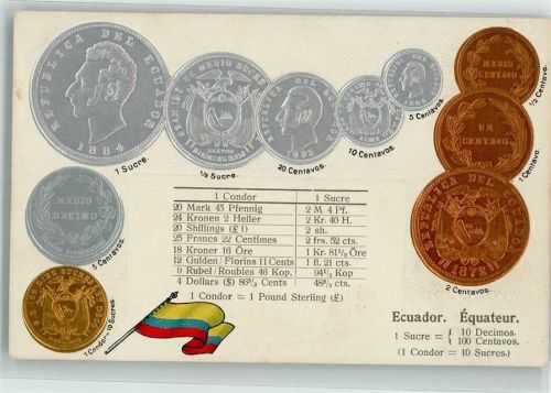 Münzenkarte und Nationalflagge Münzabbildungen Geld auf AK Lithographie
