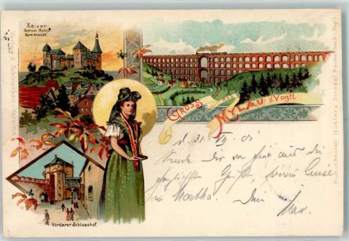 Mylau 1901 Kaiser-Schloss Vorderer Schlosshof Viadukt Tracht