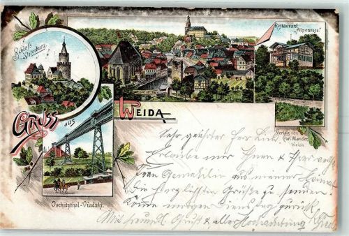 Weida 1898 Schloss Osterburg Restaurant Alpenrose Oschützthal-Viadukt