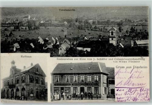 Dinsheim-sur-Bruche Rathaus Gasthaus zur Rose und Warenhandlung von Witwe Fürderer