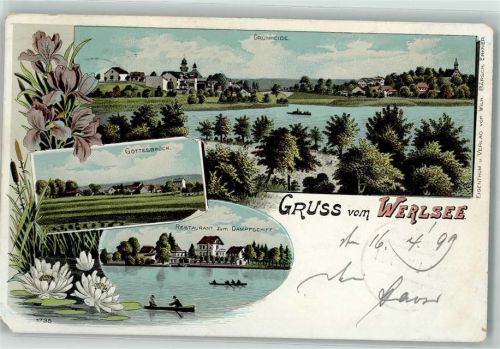 Werlsee 1899 Grünheide Gottesbrück Gasthaus Zum Dampfschiff Seerosen Lithographie