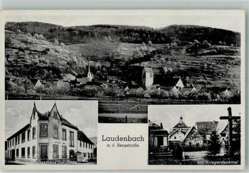 Laudenbach 1951 Gasthaus zur Rose Kriegerdenkmal Zensur