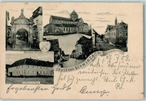 Schwarzach 1902 Haupt-Portal Klostertor Ehem. Abteikirche Bendersche Waisenanstat Gasthaus Zum Rößle