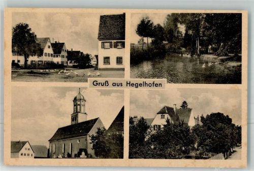 Hegelhofen Dorfstraße Hühner Dorfbach Enten Kirche St. Nikolaus