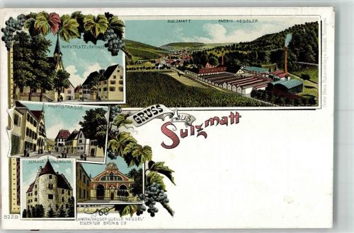 Soultzmatt Marktplatz Rathaus Fabrik Kessler Hauptstraße Schloss Wabenburg Mineralwasser Quelle Nessel Lithographie