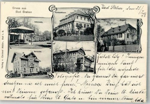 Bad Steben 1903 Adelskorrespondenz Park Hotel Collonade Parkvilla Bergamt