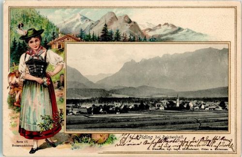 Piding Bauernmädchen Tracht Alm Kühe Serie IX