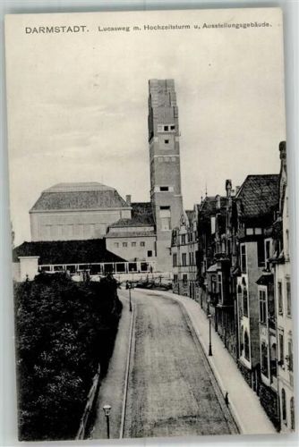 Darmstadt 1911 Lucasweg mit Hochzeitsturm Jugendstil