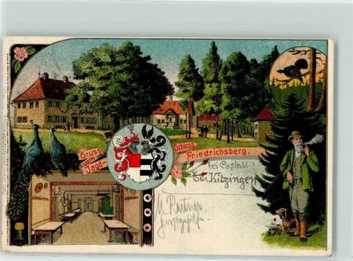 Abtswind 1910 Jagdschloss Friedrichsberg Wappen Auerhahn Dackel
