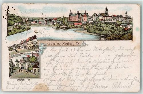 Neuburg 1896 Luitpold Straße Oberes Tor Gruss Lithographie
