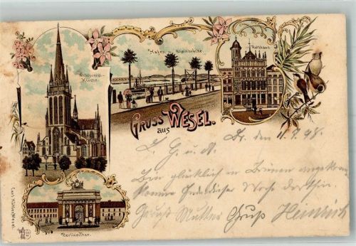 Wesel 1898 Berlinertor Willibrodi-Kirche Rathaus Hafen Rheinbrücke Verlag Ottmar Zieher-München