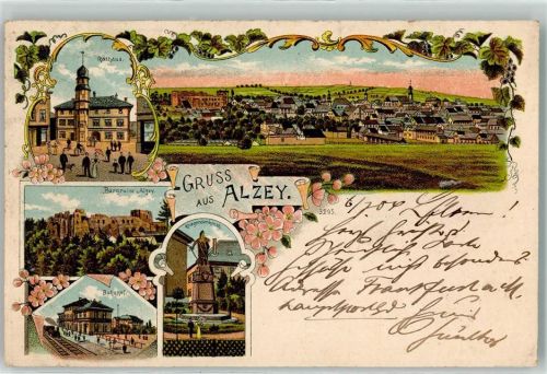 Alzey 1904 Rathaus Burgruine Kriegerdenkmal Bahnhof