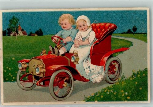 1908 Kinder Baby mit Milchflasche im Automobil Verlag PFB Serie 7318