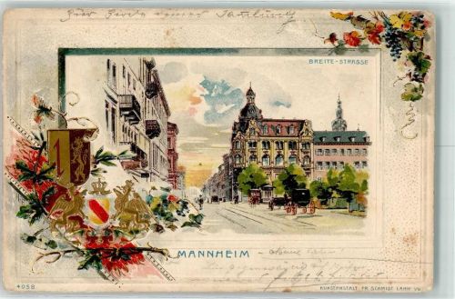 Mannheim 1901 Breite-Straße Kutsche Lithographie