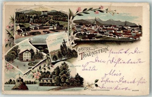 Traunstein 1898 Lithographie Das Hohe Kreuz Der Traunstein Mädchenpension Spatz