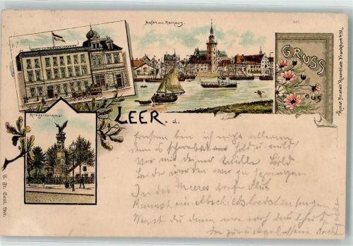 Leer 1897 Hotel Zum Prinzen von Oranien Hafen Rathaus Kriegerdenkmal