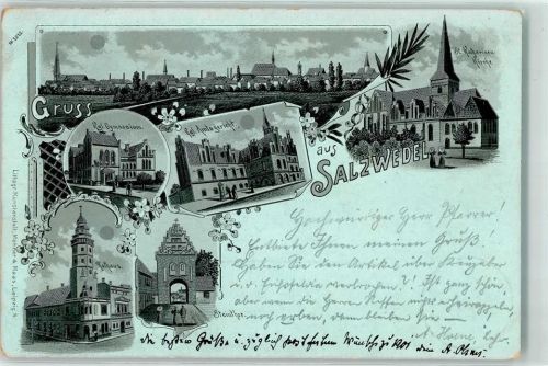 Salzwedel 1901 Kgl. Gymnasium Kgl. Amtsgericht St. Katharinen-Kirche Rathaus Steintor