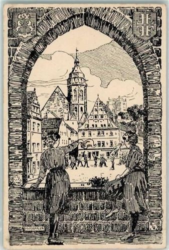 Pirna Gauturnfest 1912 Fensterbogen Frauen sign. Kappler