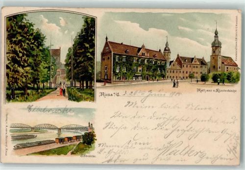 Riesa 1900 Elbbrücke Rathaus Klosterkirche
