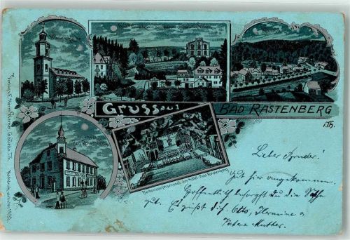 Rastenberg 1902 marien Kirche Hotel Barbarossafelsensaal Mond Fahrrad Villen Blumen Gruss
