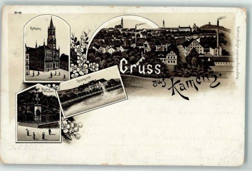 Kamenz 1895 Rathaus Lessingstift Lessing-Denkmal