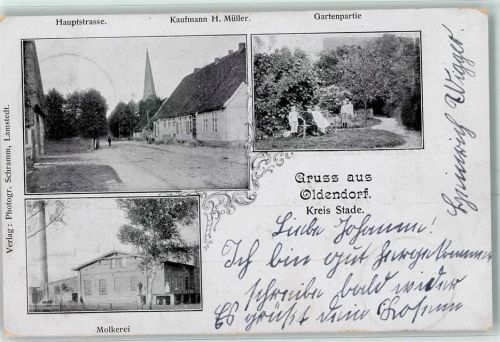 Oldendorf 1906 Hauptstraße Kaurmann H. Müller Gartenpartie Molkerei