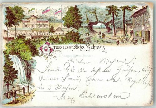 Sebnitz 1893 Gasthaus Lichtenheiner Wasserfall Kuhstall
