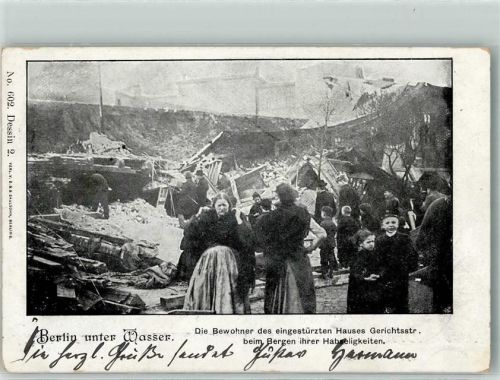 Gesundbrunnen 1902 Unwetterkatstrophe Zerstörtes Haus Gerichtstraße Serie Berlin unter Wasser
