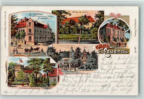 Lauenau 1900 Gruss aus - Gasthaus zum deutschen Haus, Postamt, Schloß Meysenburg