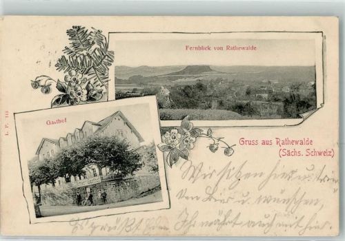 Rathewalde 1909 Fernblick Gasthaus Fahrrad Blumen Gruss