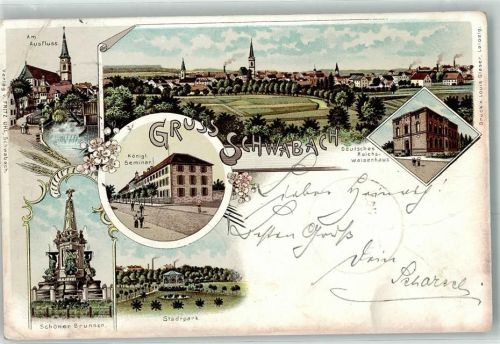 Schwabach 1898 Königl. Seminar Deutsches Reichswaisenhaus Schöner Brunnen Stadtpark