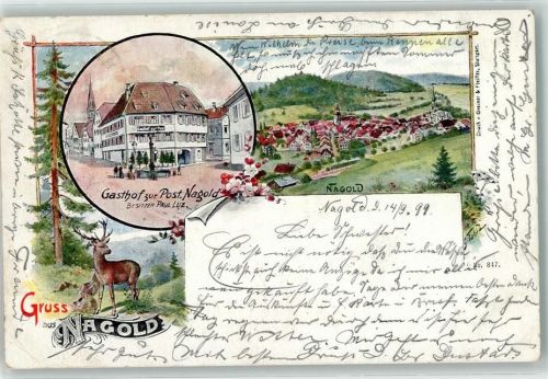 Nagold 1899 Hirsch Gasthaus zur Post Brunnen