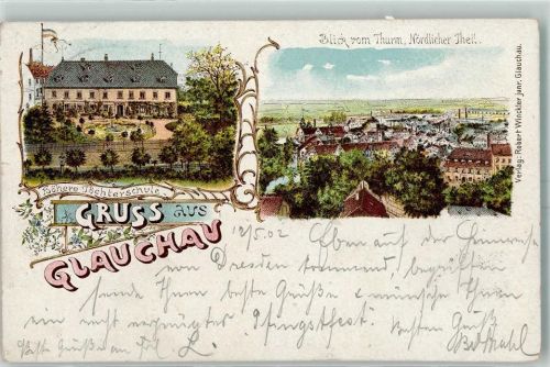 Glauchau 1902 Höhere Töchterschule Blick vom Turm Nördlicher Teil