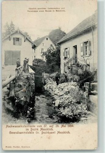 Meßkirch 1904 Hochwasserkatastrophe Gänzlich zerstörter Gartenvorbau und Steintreppe eines Hauses
