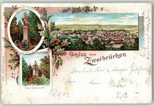 Zweibrücken 1902 Germania-Denkmal Krieger-Denkmal Lithographie