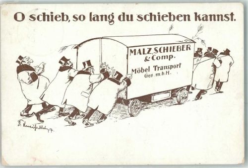 1917 Umzugswagen Malz Schieber & Comp. Möbel Transport sign Sonderstempel München Landtag