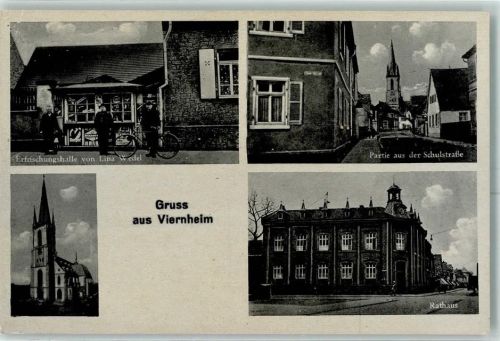 Viernheim Erfrischungshalle von Lina Wedel Partie aus der Schulstraße Kirche Rathaus