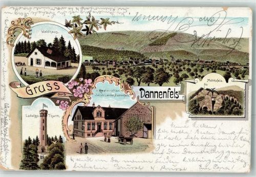 67814 W6765 Dannenfels , Pfalz Lithographie Waldhaus Ludwigsturm Gasthaus Jacob Lander Moltkefels
