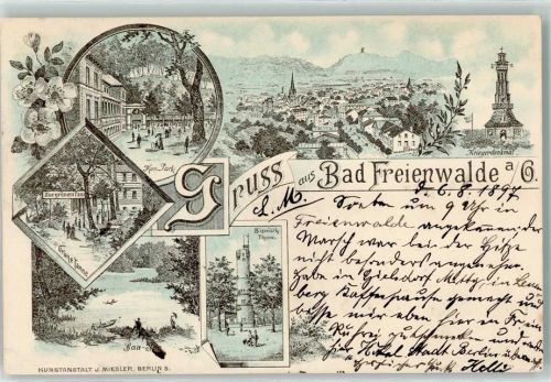 Bad Freienwalde 1897 Kur Park Gasthaus Grüne Tanne Bismarck Turm Krieger Denkmal Baa See