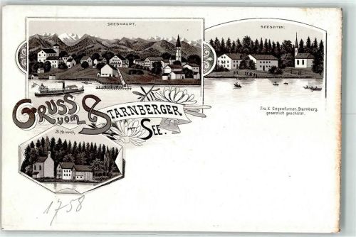 Seeshaupt Starnberger See St. Heinrich Dampfer Lithographie Vorläufer