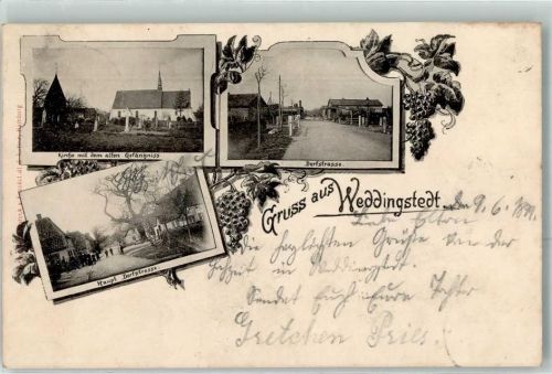 Weddingstedt 1899 Kirche mit dem alten Gefängnis Hauptdorfstraße